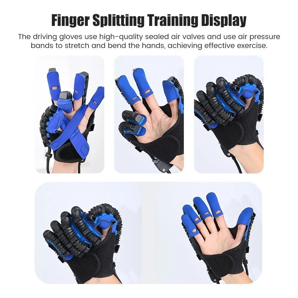 Hand training glove worn during gaming session - desk workout in action