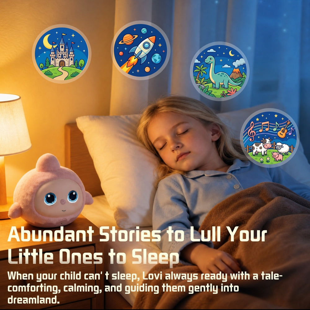 AI robot bedtime storyteller - reading stories to a child at night