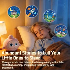 AI robot bedtime storyteller - reading stories to a child at night