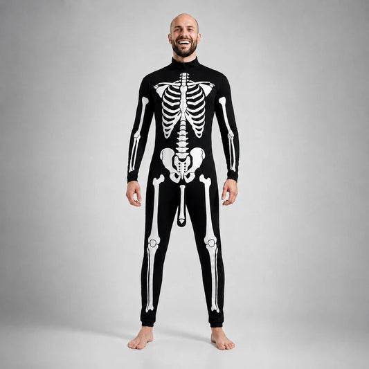 skeleton bodysuit XS - one piece skeleton costume, front view