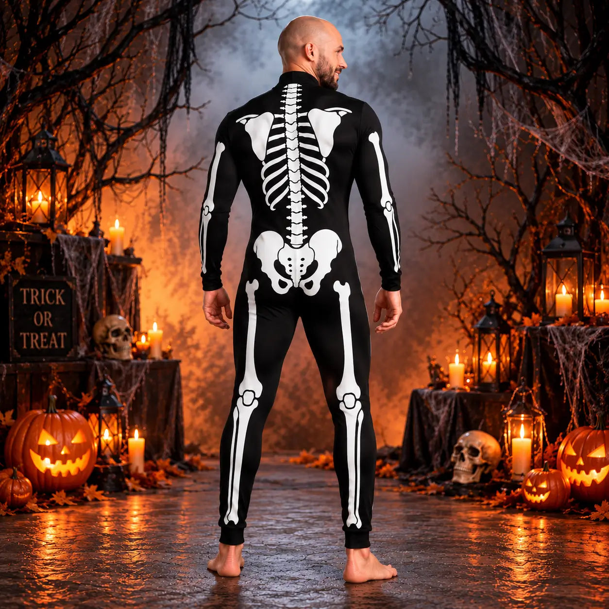 Skeleton Bodysuit - One Piece Halloween Costume With Full Bone Print - Choose your pattern