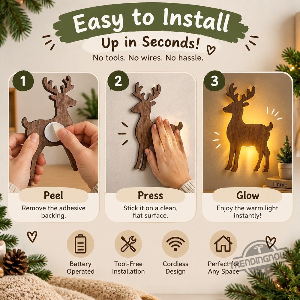 Lighted Reindeer Christmas Wall Decor - product photo 4