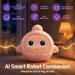 Kids educational robot features overview - 8 character modes and 6 fun voices