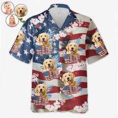 USA Star Stripe Hibiscus Tropical Aloha Shirt