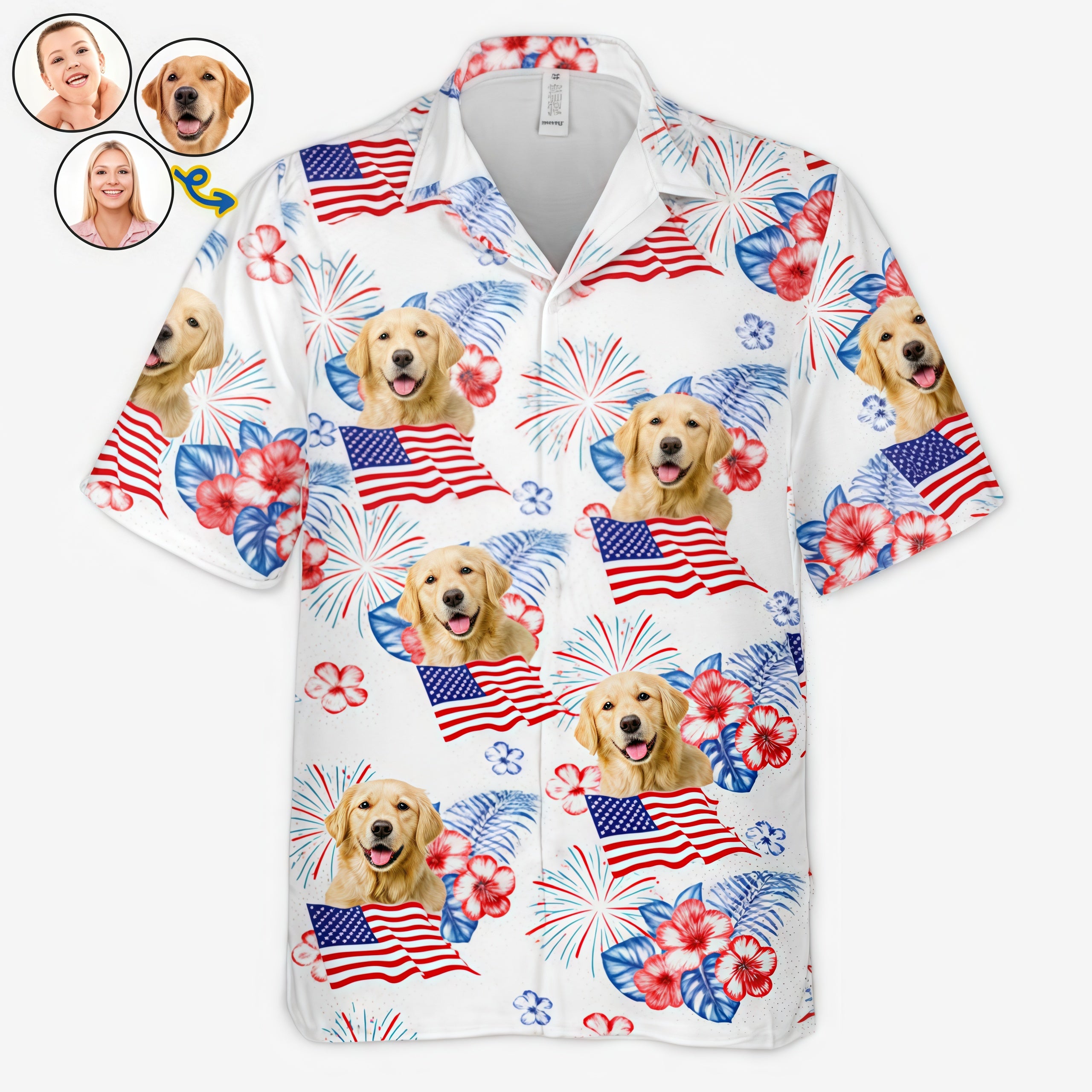 Patriotic Firework Hibiscus American Flag Summer Shirt