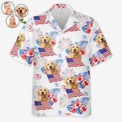 Patriotic Firework Hibiscus American Flag Summer Shirt