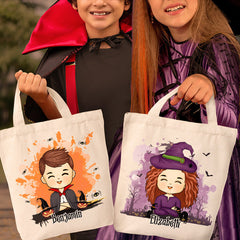 Pumpkin Wishes And Candy Corn Kisses - Family Personalized Custom Tote Bag - Halloween Gift For Kid