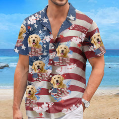 USA Star Stripe Hibiscus Tropical Aloha Shirt