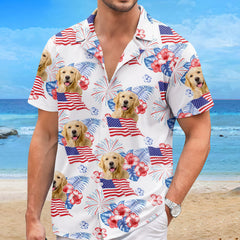 Patriotic Firework Hibiscus American Flag Summer Shirt