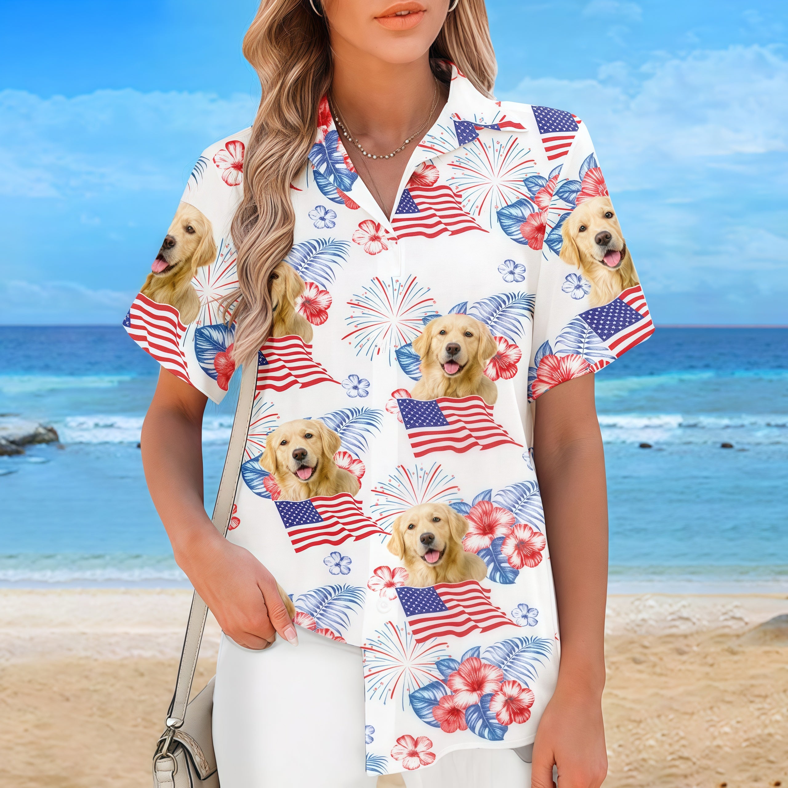 Patriotic Firework Hibiscus American Flag Summer Shirt