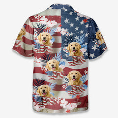 USA Star Stripe Hibiscus Tropical Aloha Shirt