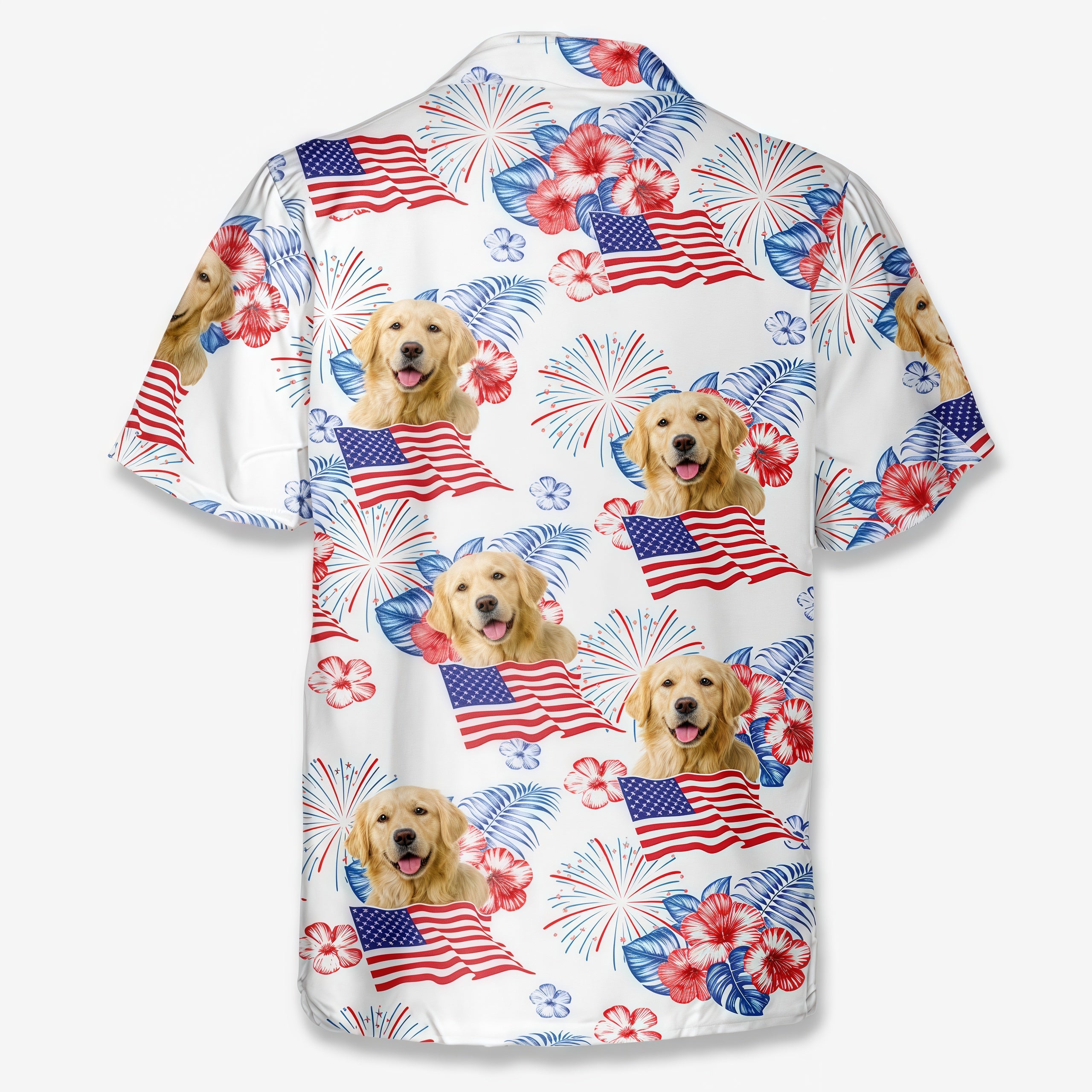 Patriotic Firework Hibiscus American Flag Summer Shirt