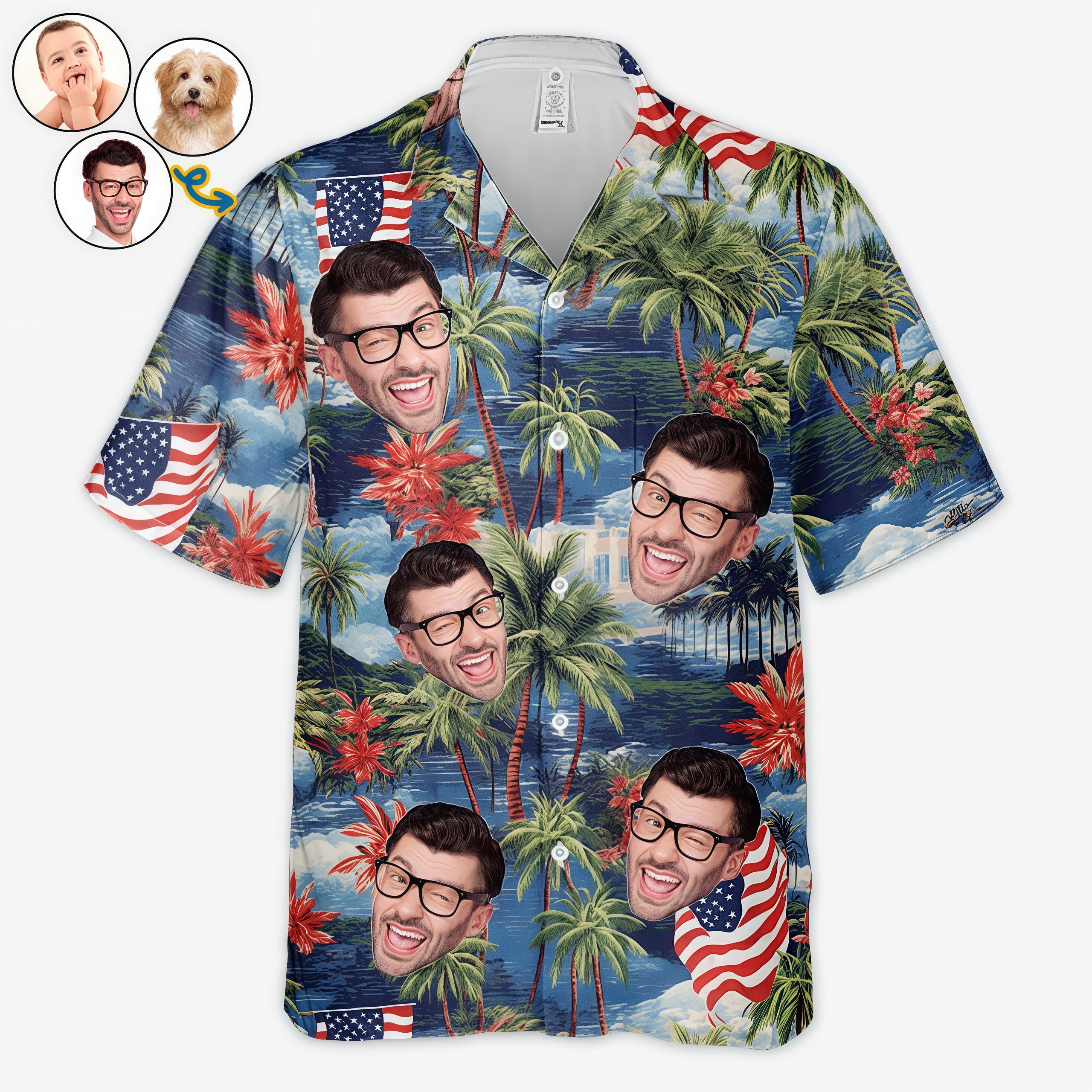 American Flag Palm Tree Coastal Landscape Hawaiian Shirt