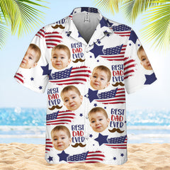 Best Dad Ever American Flag Star Mustache Hawaiian Shirt