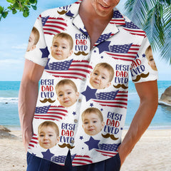 Best Dad Ever American Flag Star Mustache Hawaiian Shirt