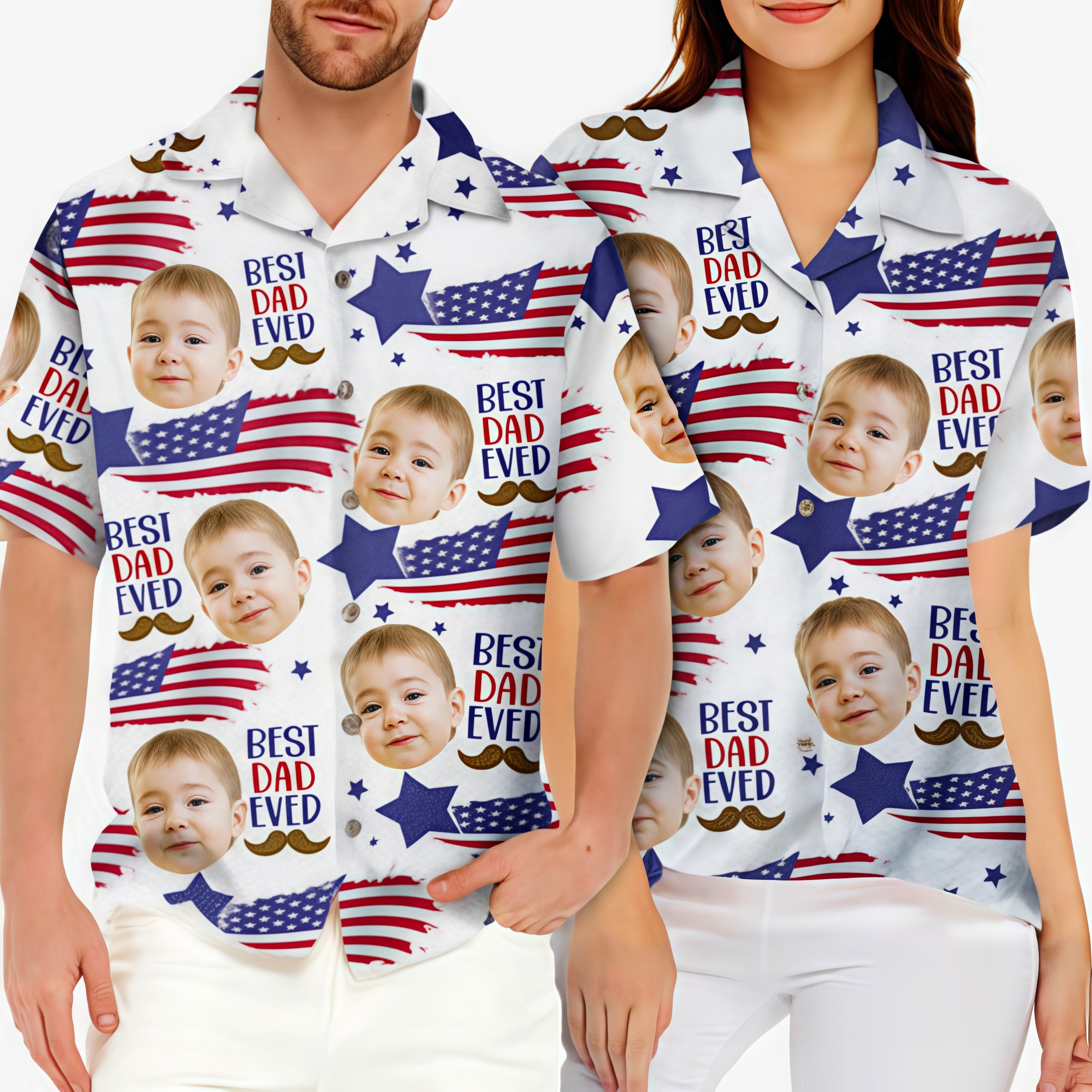 Best Dad Ever American Flag Star Mustache Hawaiian Shirt