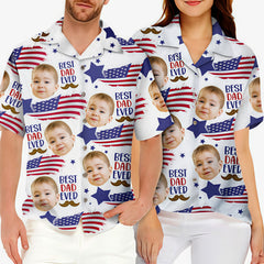 Best Dad Ever American Flag Star Mustache Hawaiian Shirt