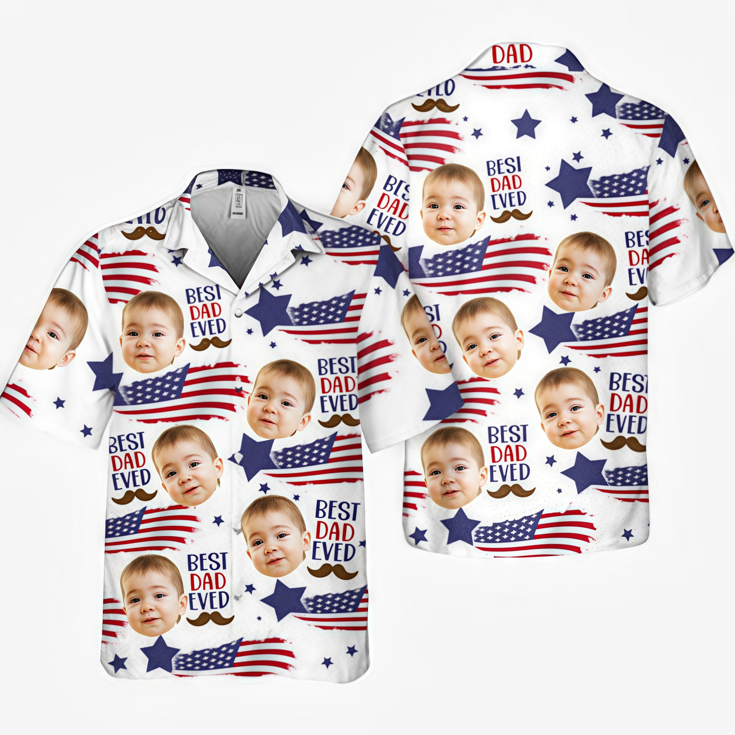 Best Dad Ever American Flag Star Mustache Hawaiian Shirt