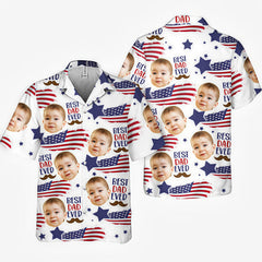 Best Dad Ever American Flag Star Mustache Hawaiian Shirt