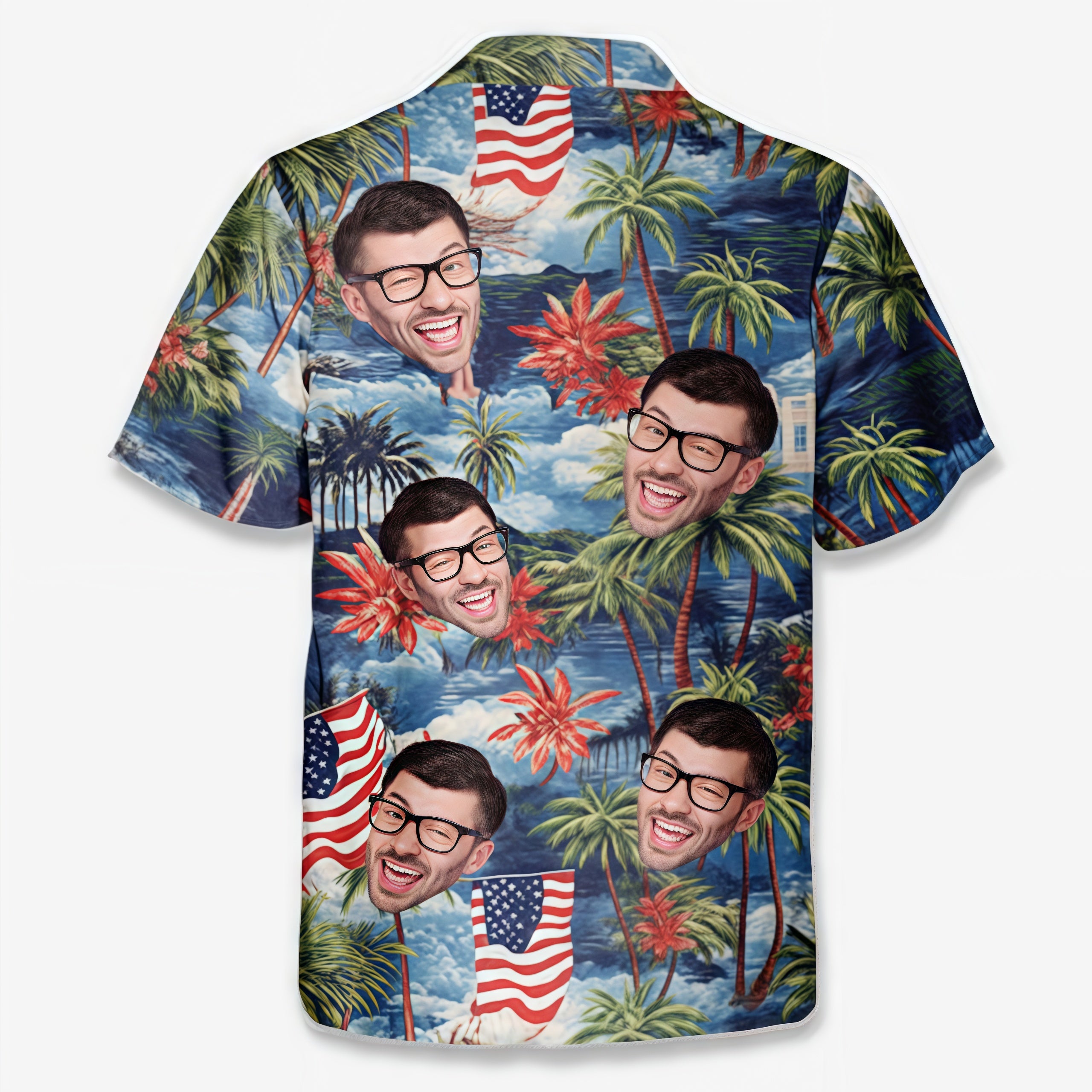 American Flag Palm Tree Coastal Landscape Hawaiian Shirt