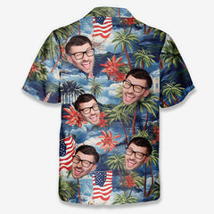 American Flag Palm Tree Coastal Landscape Hawaiian Shirt