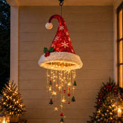 Santa design Christmas hanging LED light - glowing ornaments and red bow