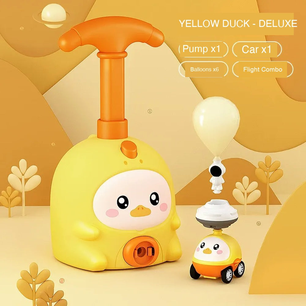 Yellow Duck deluxe air-powered car kit - balloon racer with pump and 6 thick balloons